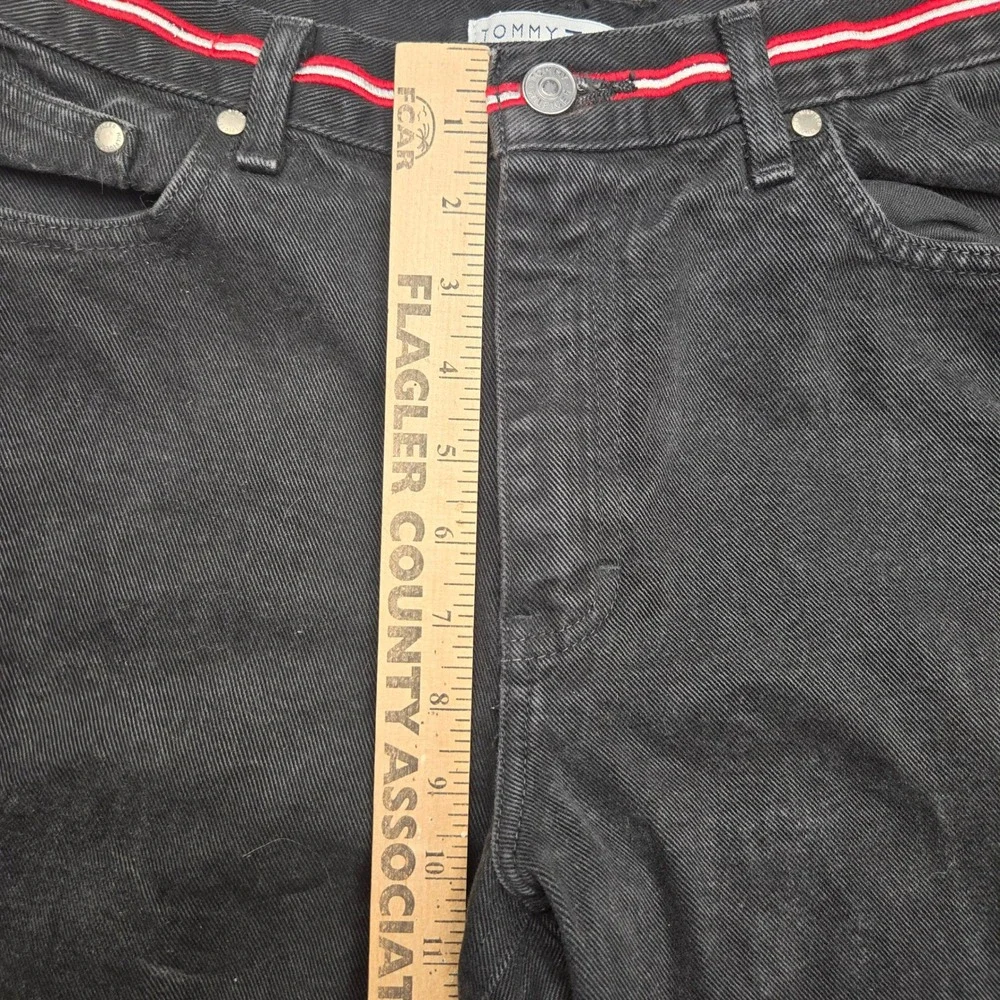 Tommy Hilfiger Jeans Womens Black Straight Leg Striped Waistband Denim High Rise